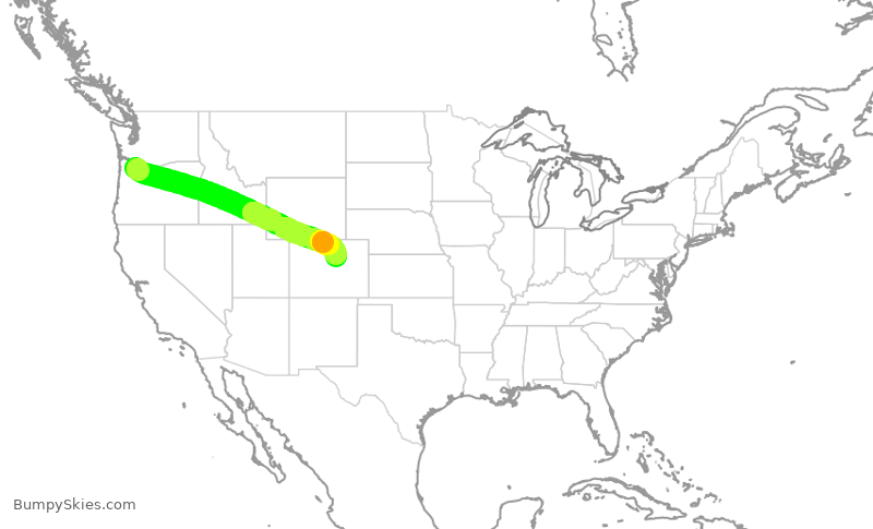 Turbulence forecast map for SWA654, PDX to DEN