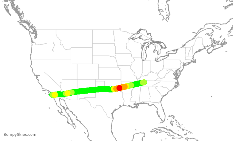 Turbulence forecast map for SWA659, BNA to SAN