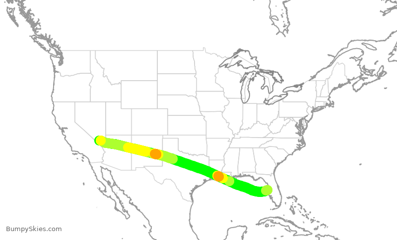 Turbulence forecast map for SWA660, TPA to LAS