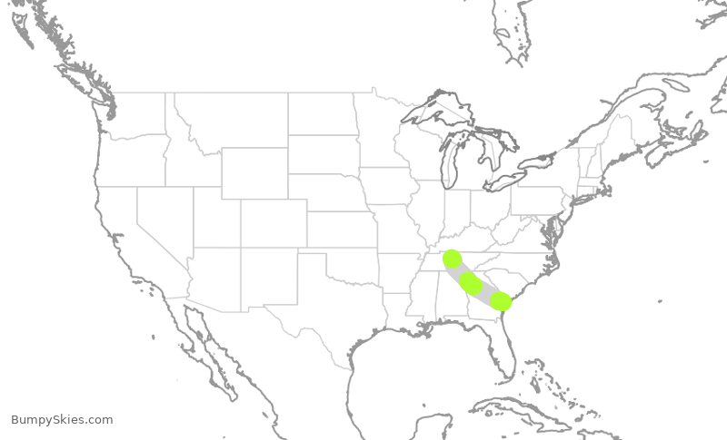 Turbulence forecast map for SWA667, BNA to SAV