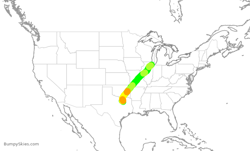 Turbulence forecast map for SWA668, DAL to MDW