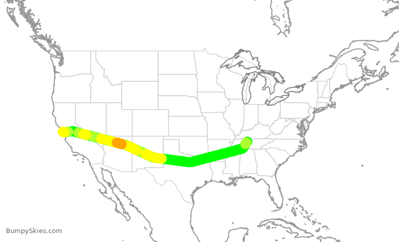 Turbulence forecast map for SWA673, BNA to SFO