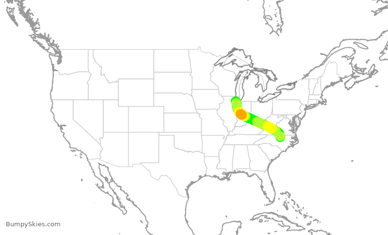 Turbulence forecast map for SWA673, MDW to RDU
