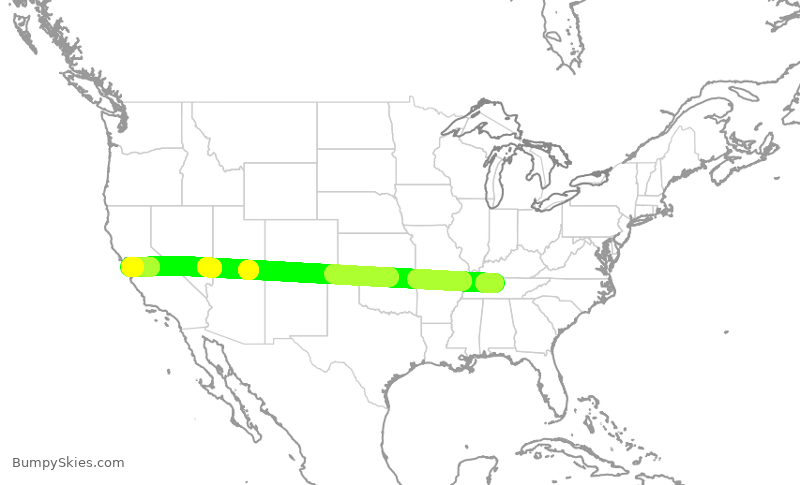 Turbulence forecast map for SWA674, BNA to SJC