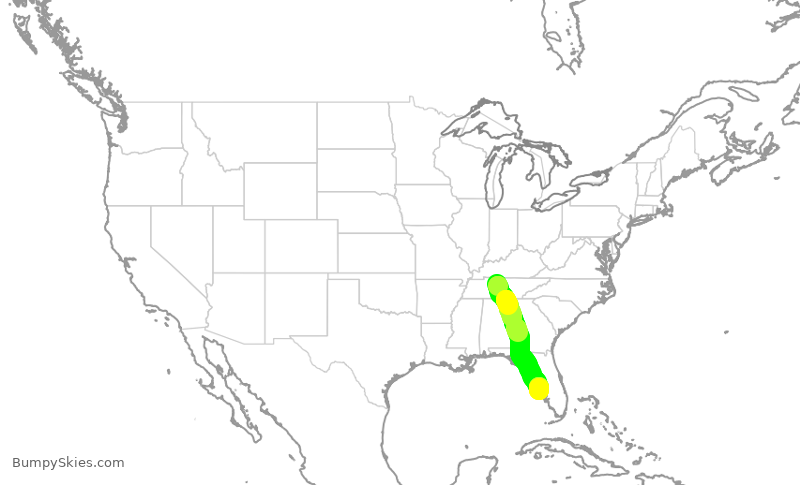 Turbulence forecast map for SWA677, BNA to SRQ