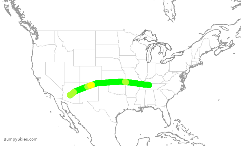 Turbulence forecast map for SWA679, BNA to PHX