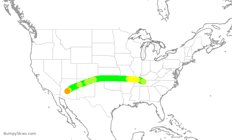 Turbulence forecast map for SWA680, BNA to PHX