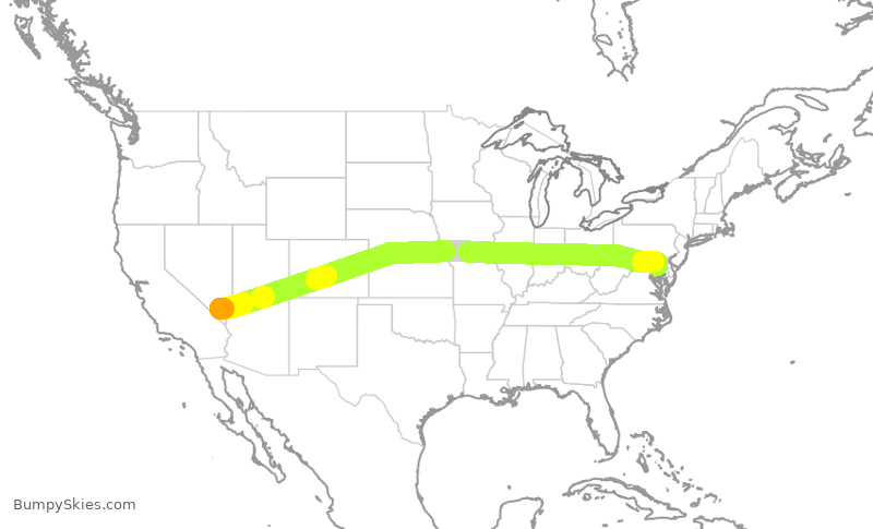Turbulence forecast map for SWA684, LAS to BWI