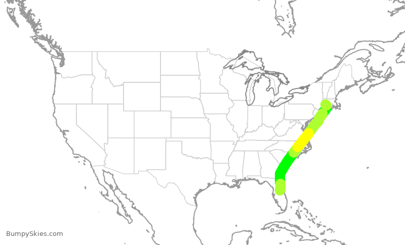 Turbulence forecast map for SWA692, BDL to MCO