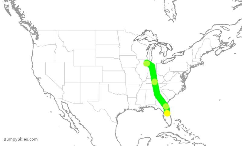 Turbulence forecast map for SWA693, MCO to MDW