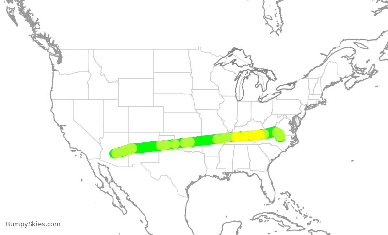 Turbulence forecast map for SWA706, PHX to RDU