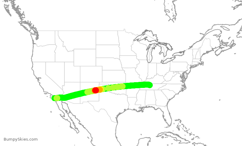 Turbulence forecast map for SWA709, BNA to SAN