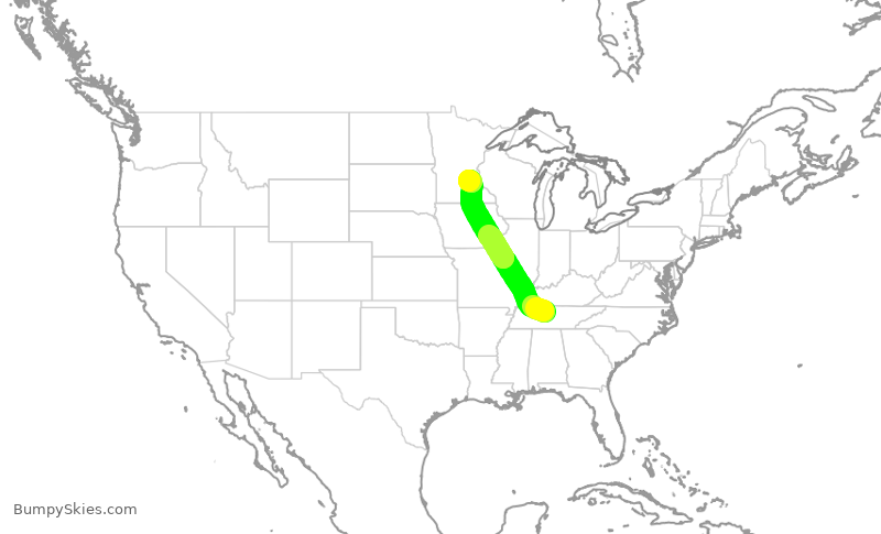 Turbulence forecast map for SWA711, BNA to MSP