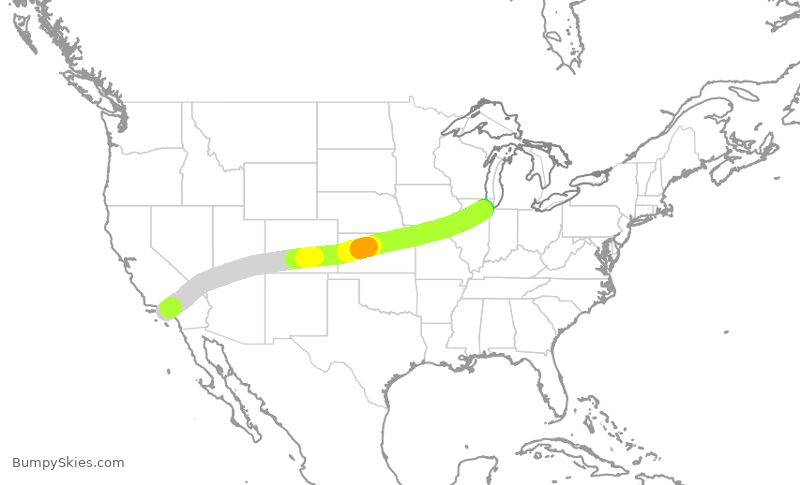 Turbulence forecast map for SWA715, LAX to MDW