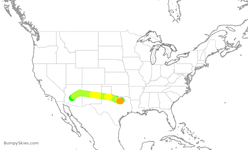 Turbulence forecast map for SWA719, DAL to PHX