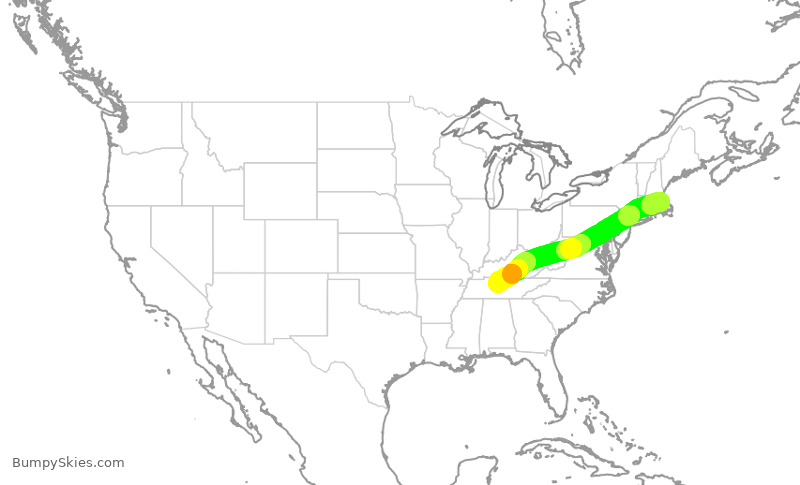 Turbulence forecast map for SWA724, BOS to BNA