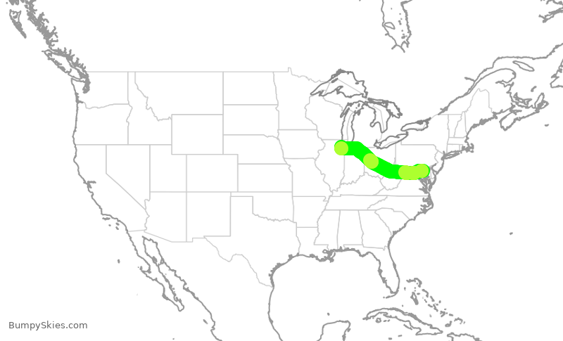 Turbulence forecast map for SWA724, BWI to MDW