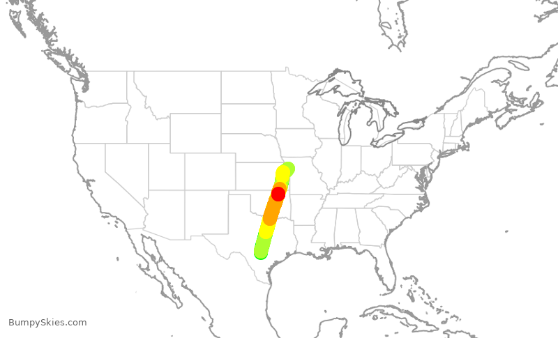 Turbulence forecast map for SWA724, SAT to MCI