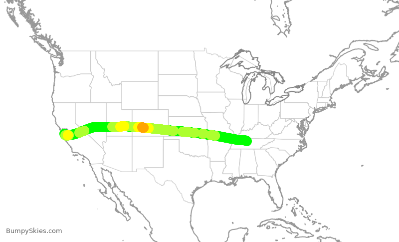 Turbulence forecast map for SWA725, BNA to SJC