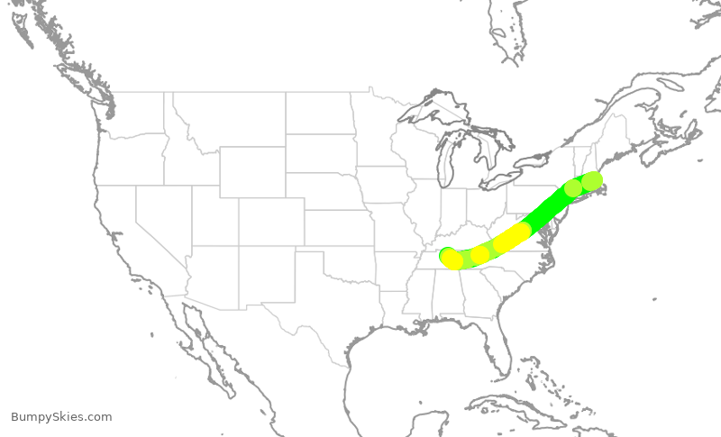 Turbulence forecast map for SWA725, BOS to BNA