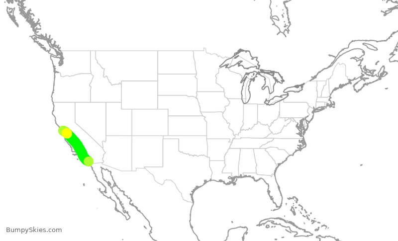 Turbulence forecast map for SWA733, SAN to OAK