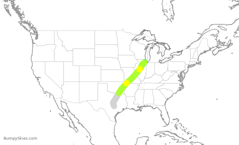 Turbulence forecast map for SWA734, AUS to MDW