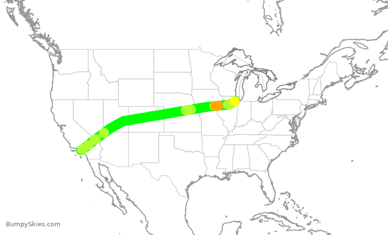 Turbulence forecast map for SWA734, LAX to MDW