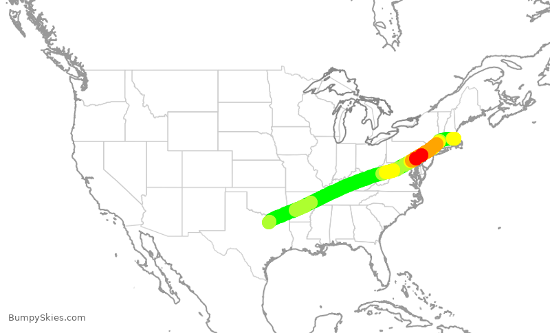 Turbulence forecast map for SWA737, BOS to DAL