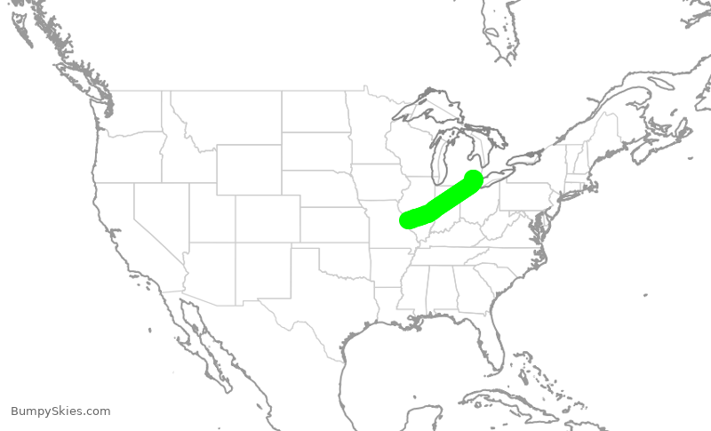 Turbulence forecast map for SWA737, DTW to STL