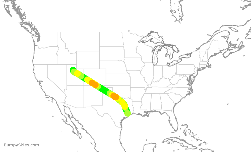 Turbulence forecast map for SWA737, HOU to SLC