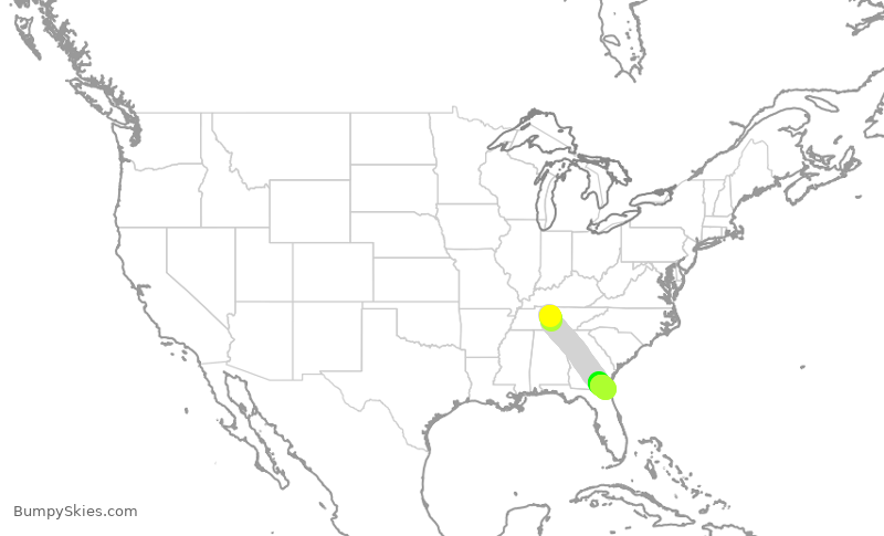 Turbulence forecast map for SWA743, BNA to JAX