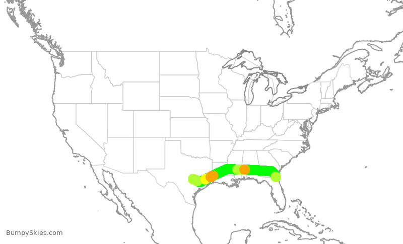 Turbulence forecast map for SWA743, JAX to AUS