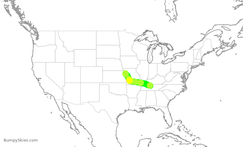 Turbulence forecast map for SWA745, BNA to MCI