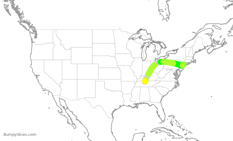 Turbulence forecast map for SWA747, BNA to LGA