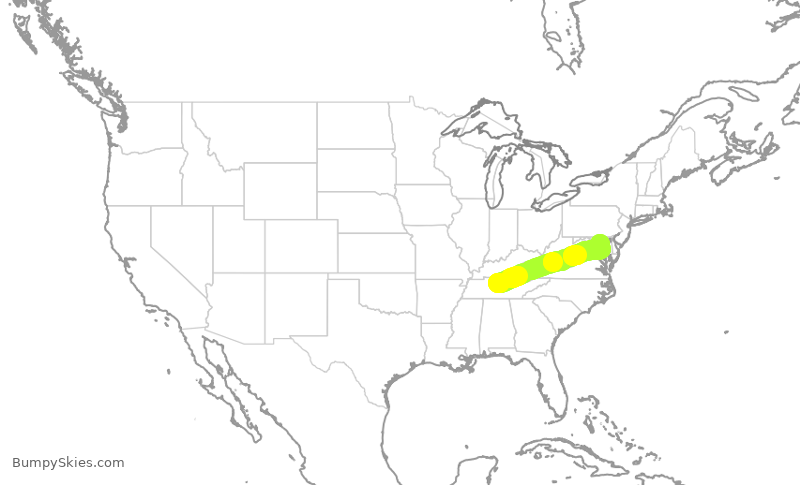 Turbulence forecast map for SWA748, BNA to BWI
