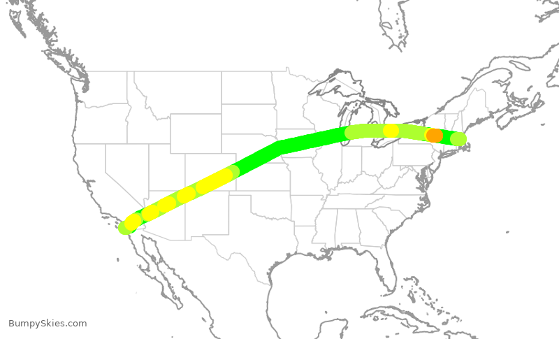 Turbulence forecast map for SWA749, BOS to SAN