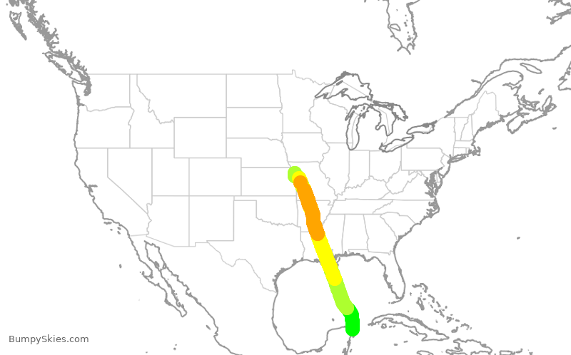Turbulence forecast map for SWA750, MUN to MCI