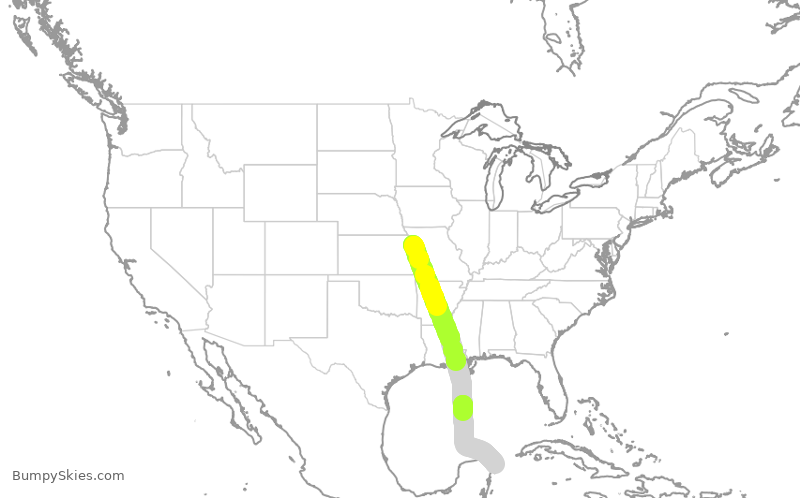 Turbulence forecast map for SWA751, MCI to CUN