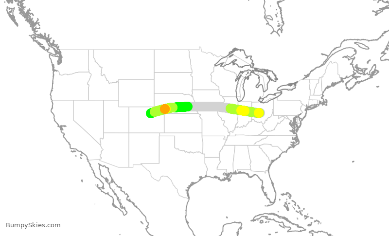 Turbulence forecast map for SWA753, CMH to DEN