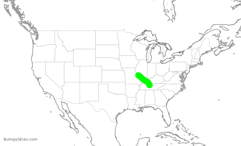 Turbulence forecast map for SWA753, STL to BNA