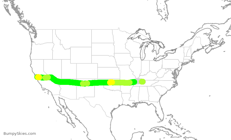 Turbulence forecast map for SWA754, BNA to SJC