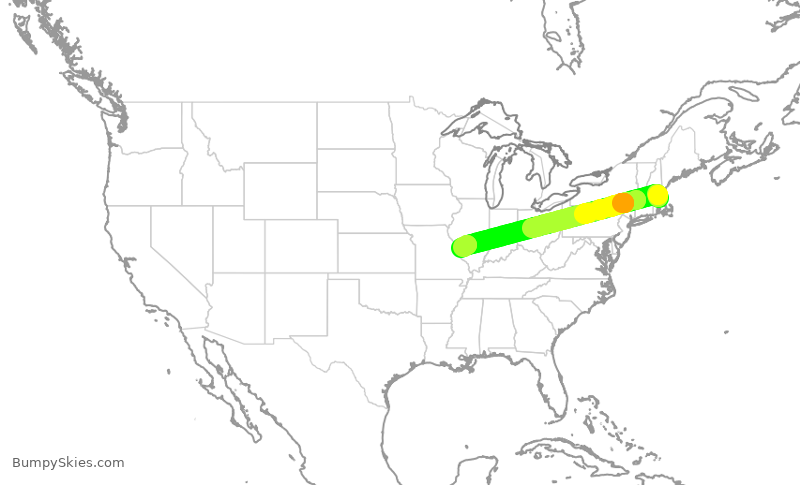 Turbulence forecast map for SWA754, BOS to STL