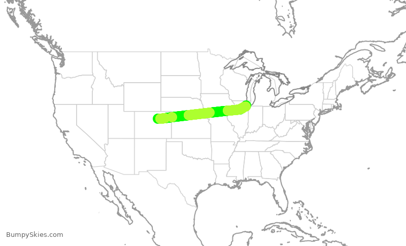 Turbulence forecast map for SWA755, DEN to MDW
