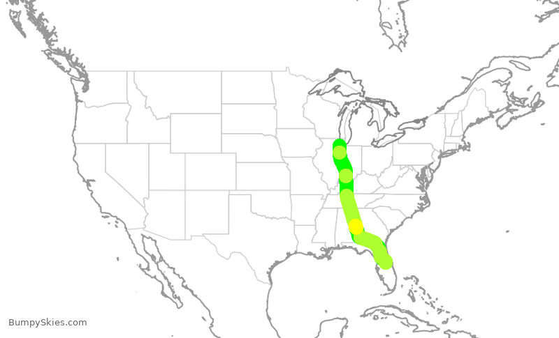 Turbulence forecast map for SWA755, MDW to MCO