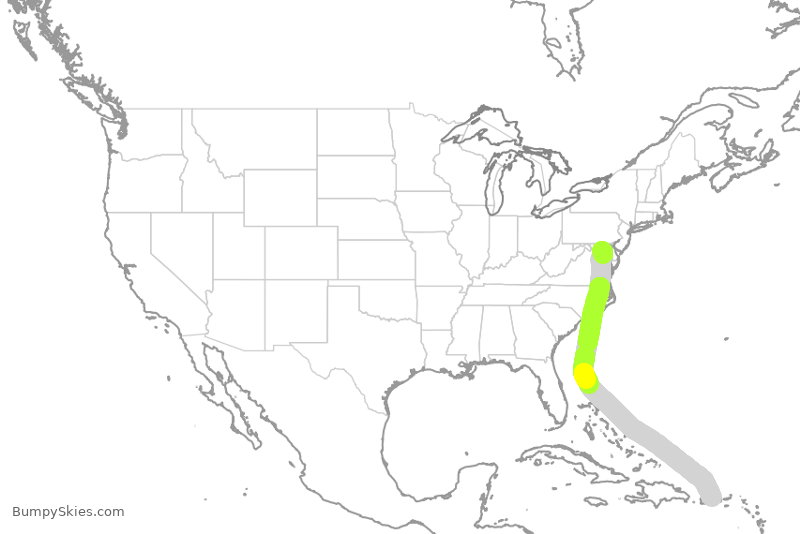 Turbulence forecast map for SWA759, BWI to SJU
