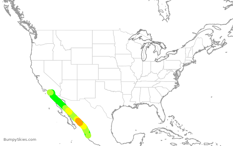 Turbulence forecast map for SWA763, SNA to PVR