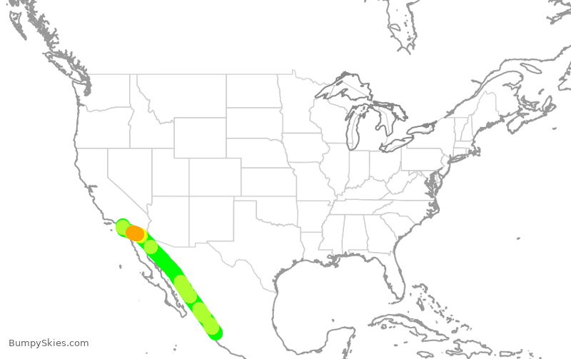 Turbulence forecast map for SWA764, PVR to SNA