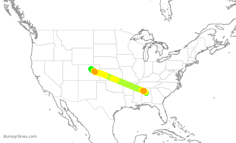 Turbulence forecast map for SWA765, BHM to DEN