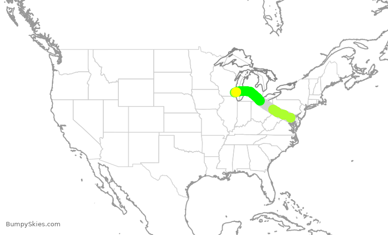 Turbulence forecast map for SWA766, BWI to MKE