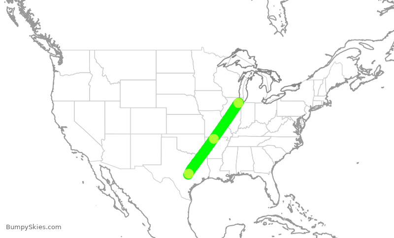 Turbulence forecast map for SWA775, MDW to AUS